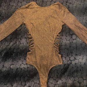 Bronze Glittery Cut Out Body Suit